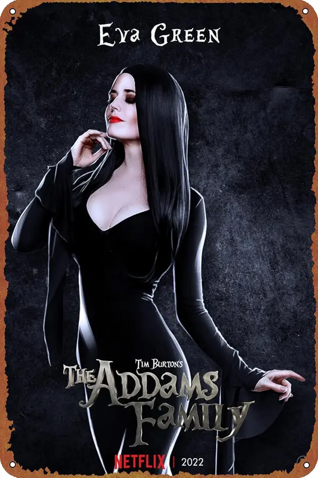 Morticia | Addams Rodina reštartu plagátu plagát Vintage cínová značka pre bar v kancelárii Domáca nástenná dekorácia darček retro kovové znamenie 12 x 8 palcov